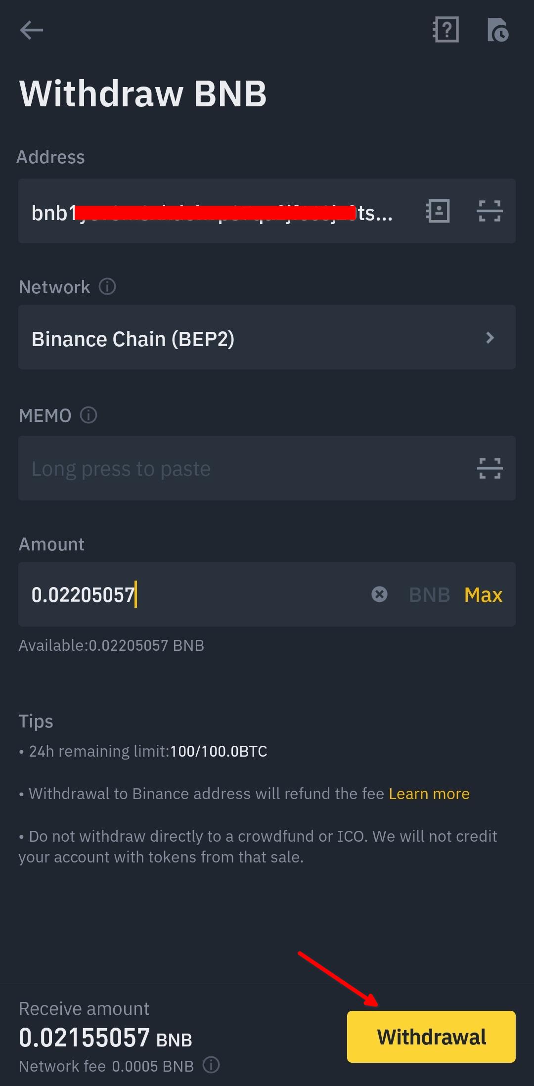 transfer bnb from trust wallet to crypto.com