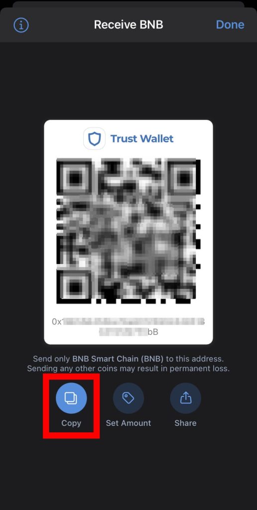 tap copy bep address trust app