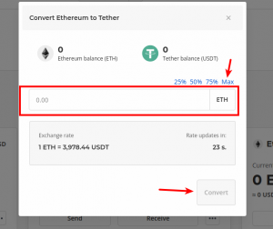 amount of eth to send out fo wallet