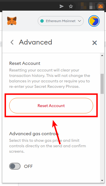 metamask how to reset transactions