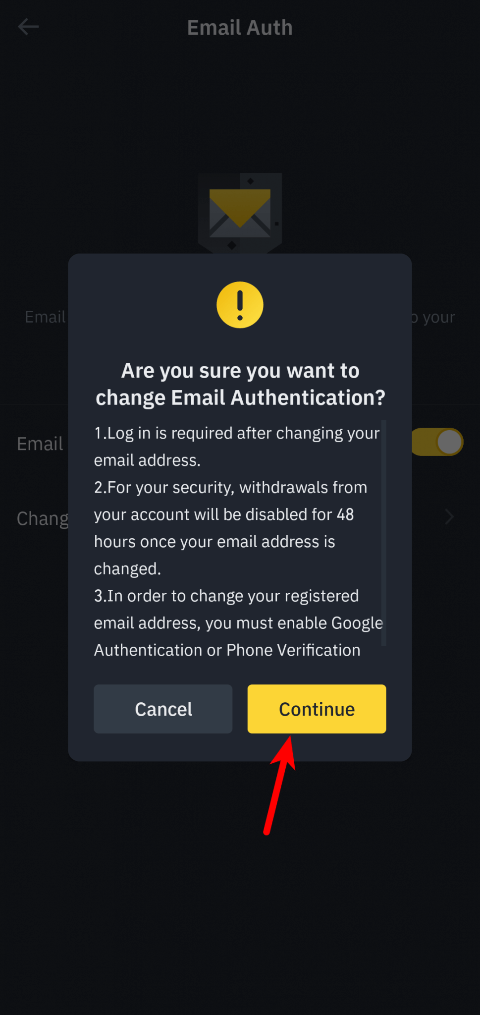how to change email in binance