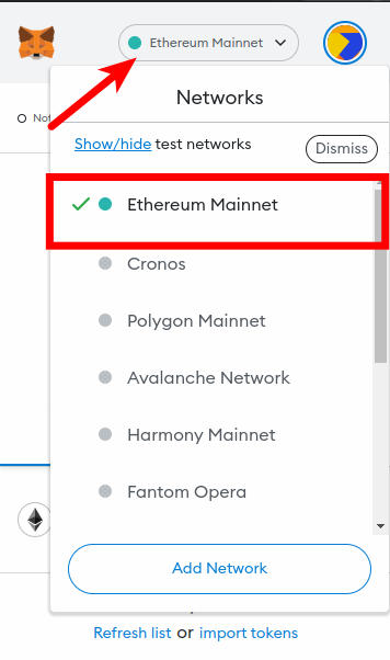 1 ensure ethereum is selected network