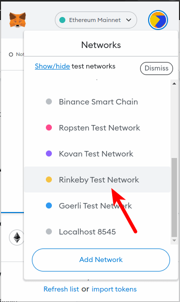 metamask how to send coins from rinkeby test networ to my main network