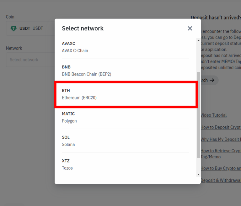 how to deposit usdt from binance to metamask