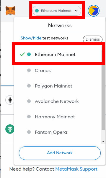 select ethereum netork metamask