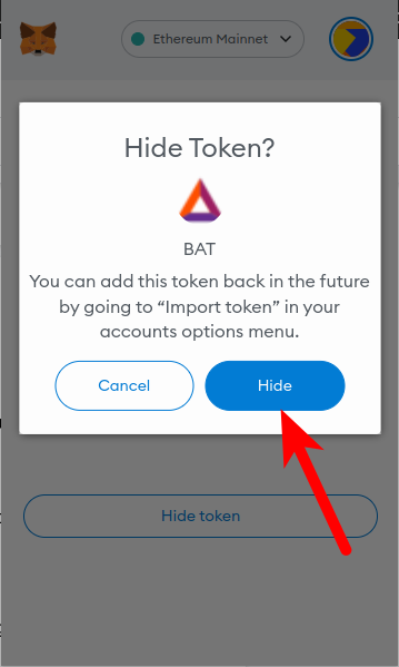 select hide confirm remove token metamask