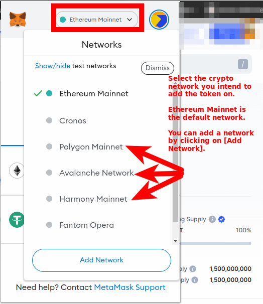 switch to the correct metamask network