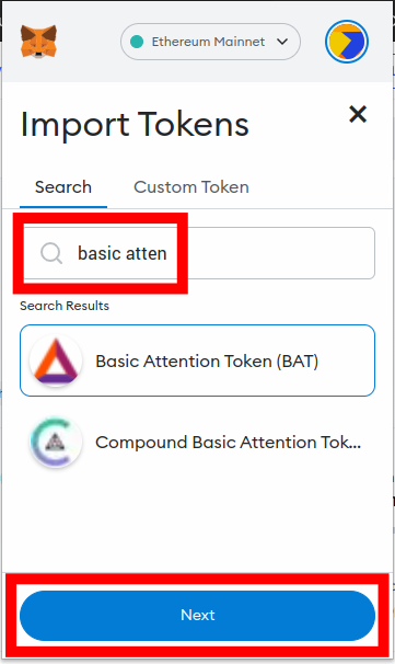 search token click next metamask