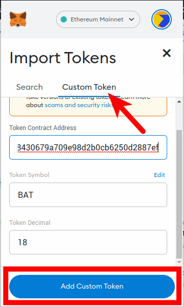 paste contract address hit add custom token