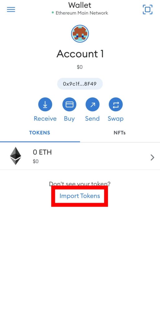 tap import tokens metamask