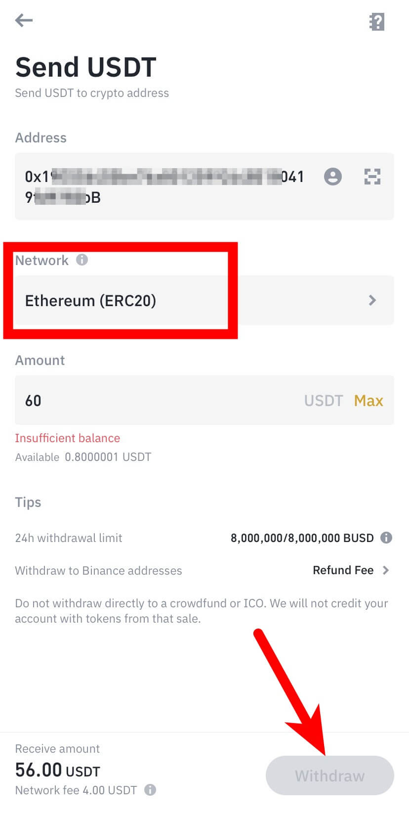 how to send usdt erc20 from trust wallet to binance