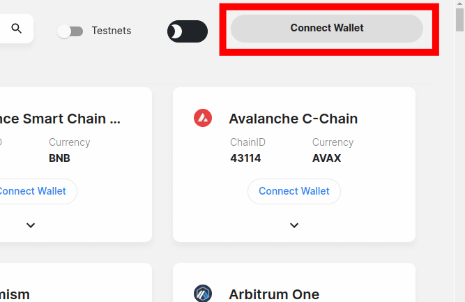 click connect wallet chainlist