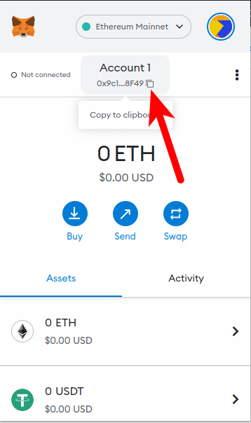 click copy icon metamask