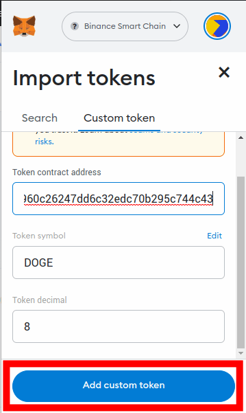 click add custom token doge metamask