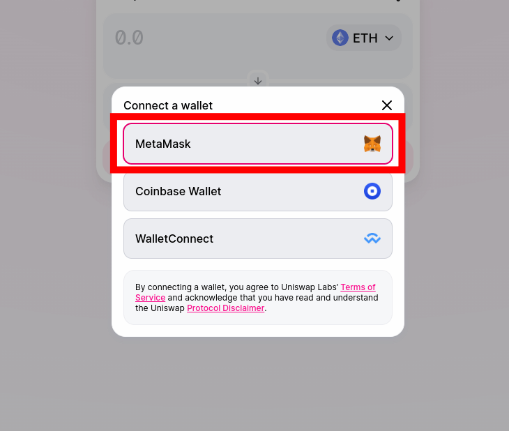 select metamask uniswap connect