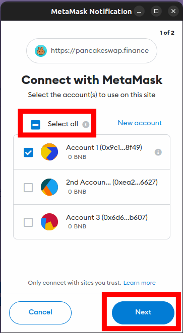 choose account metamask pancakeswap