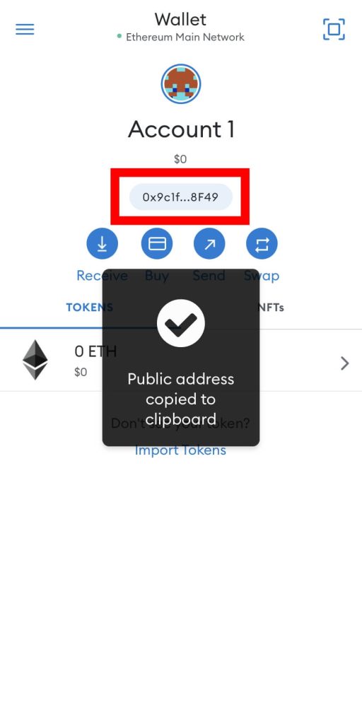 copy wallet address metamask mobile