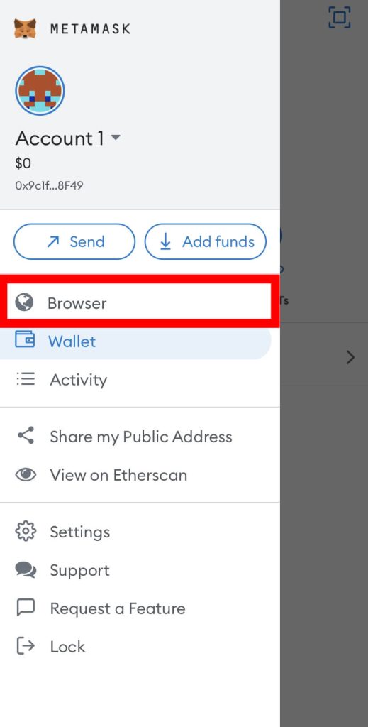 select browser metamask mobile