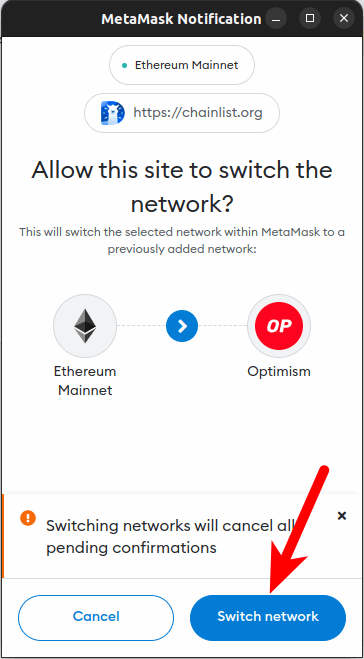 click switch network metamask