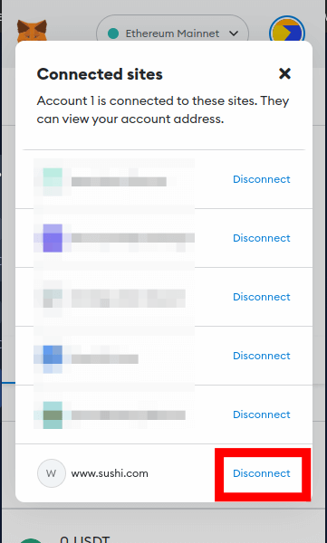 disconnect sushiswap metamask