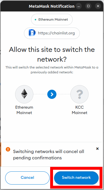 click switch networks KCC mainnet