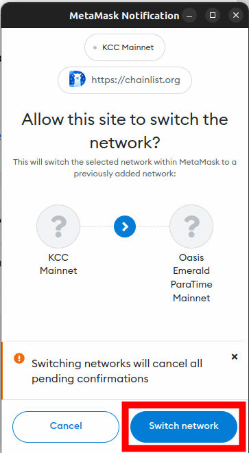 click switch networks Oasis mainnet