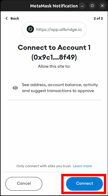 approve the metamask connection allbridge