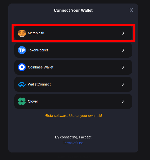 select metamask on cbridge conenction prompt