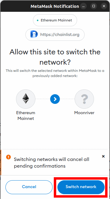 click switch networks Moonriver mainnet