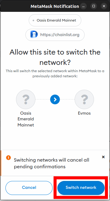 click switch networks evmos mainnet