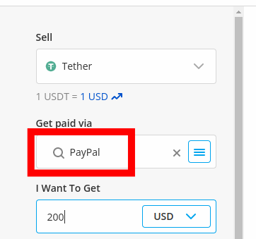 select paypal as payment method paxful