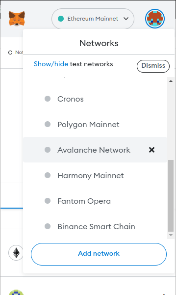 switch metamask network to avalanche