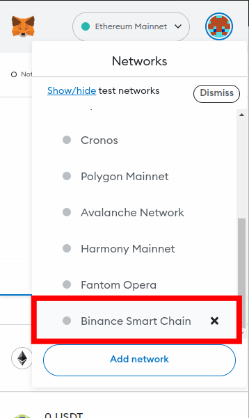 select bsc network metamask