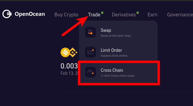 navigate to the cross chainswap openocean