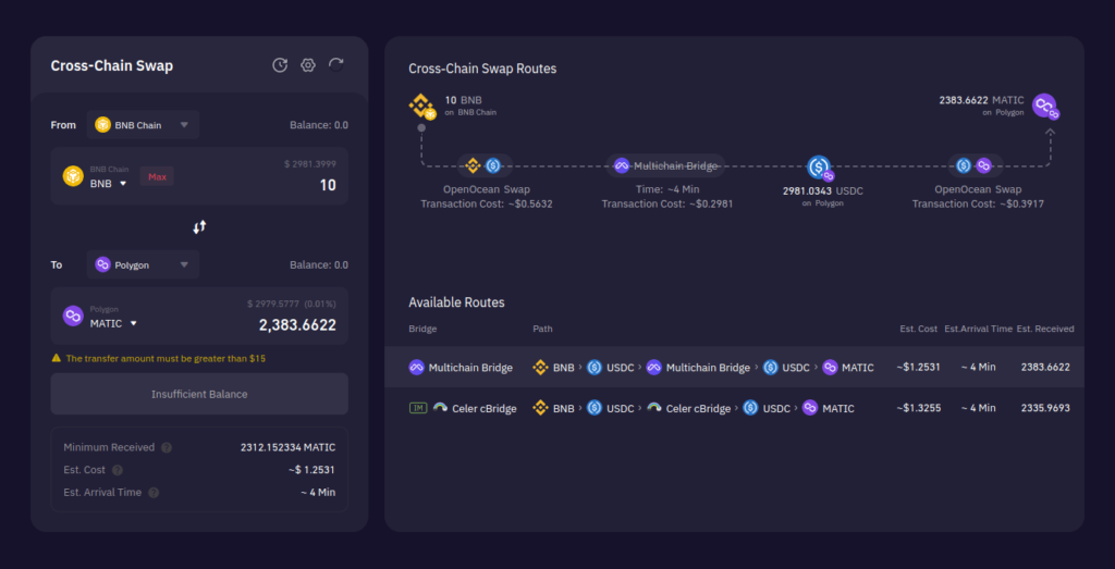 bridge bnb to matic openocean