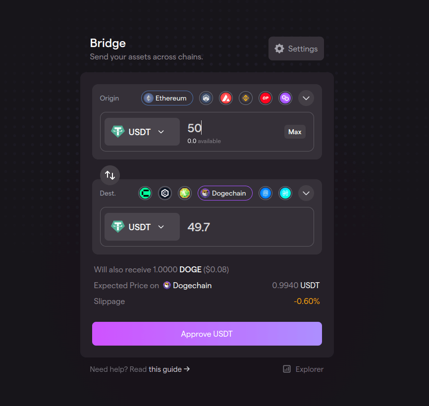 bridge to dogechain using synapse