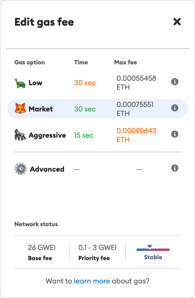 adjust gas fee metamask