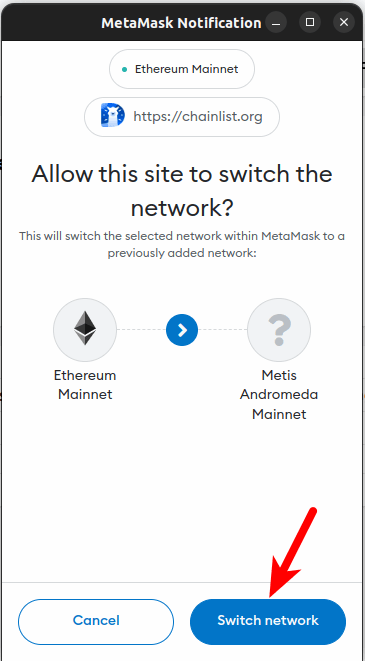 click switch networks metis mainnet