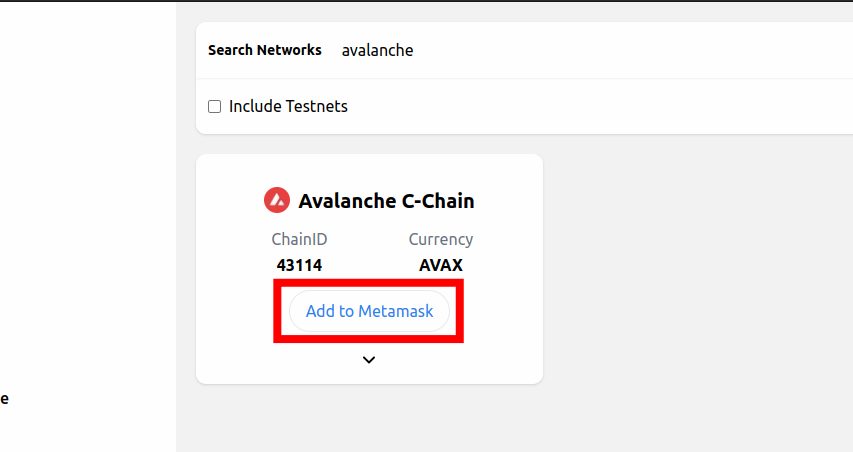 add avalanche to metamask chainlist